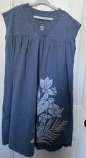 TEA Dress Girls 10, Blue With Tropical Graphic Print, V-Neck, Sleeveless, Sz 10