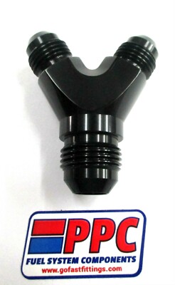 Y Block  Fitting -10AN x-08AN x-08AN Full Flow Show Polished Black Anodiz Alum
