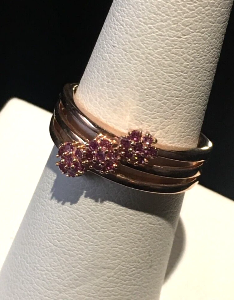 NUEVO CON ETIQUETAS ANILLO DE DIAMANTES ROSAS CREADO EN LABORATORIO TALLA 7 (0,25 CTW) VERMEIL RG MÁS DE 925 SS Foto 2 de 4