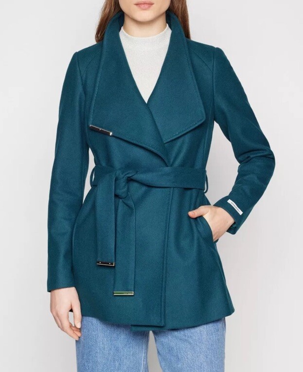 Ted Baker Rosess Teal Blue Belted Wool Cashmere Mix short wrap