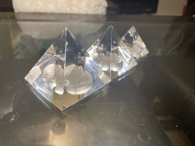 One Set of 3 Asfour Crystal, Clear Crystal Pyramids