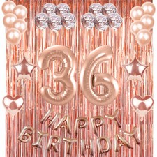 36th Rose Gold Happy Birthday Banner Confetti Balloon Party Decoration Supplies