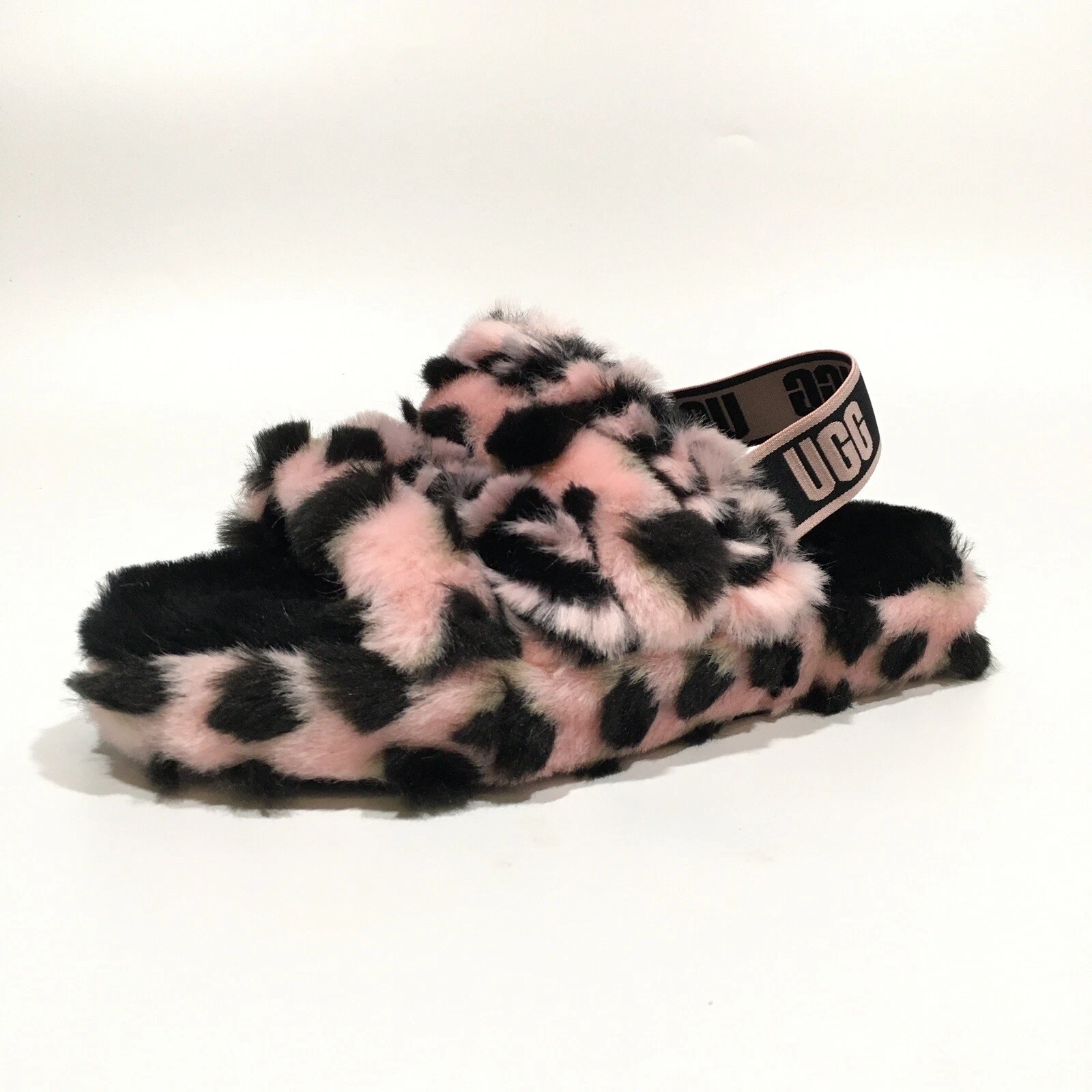 Pantofole sandali UGG Fluff Yeah Animalia pelliccia di capesante rosa bambini grandi US 3 NUOVE