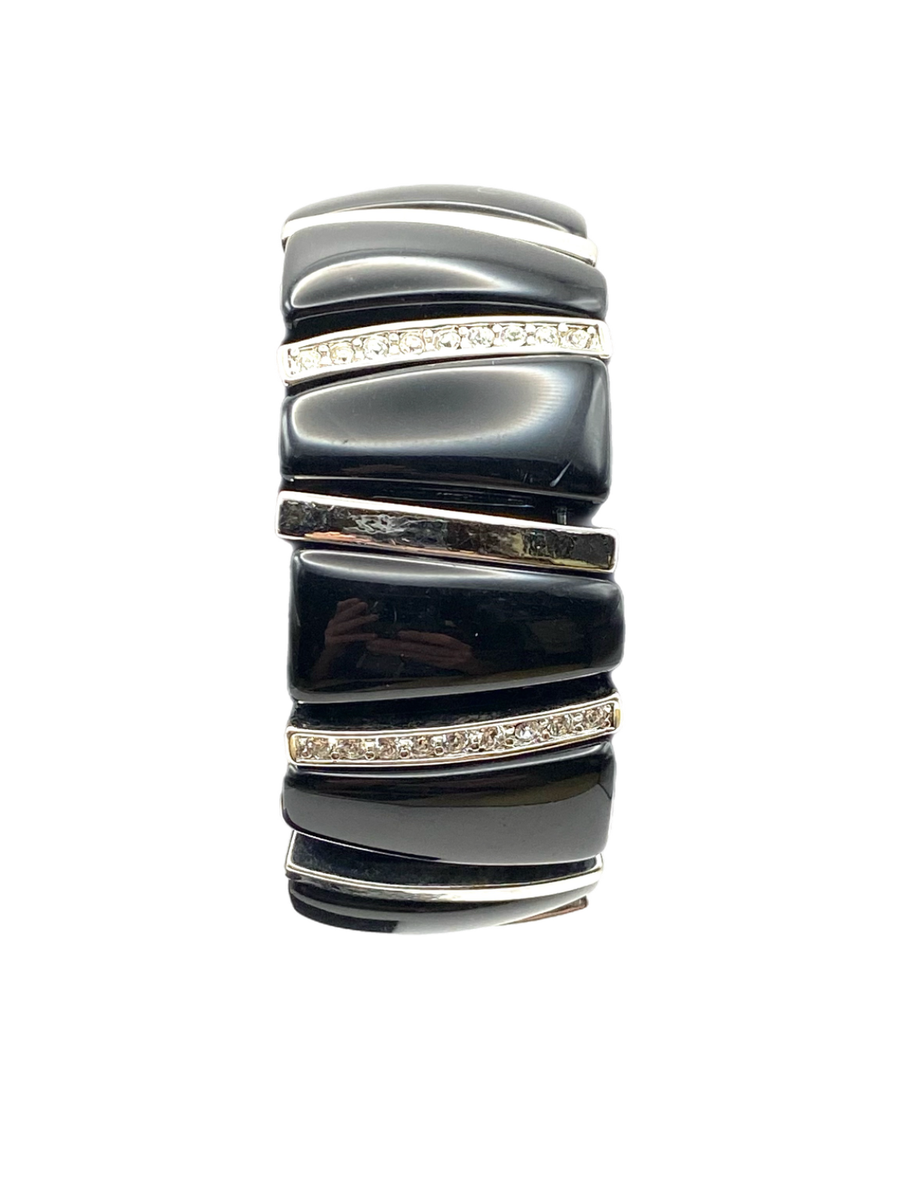 KJL Kenneth Jay Lane Black Enamel Clear Crystal Statement Stretch