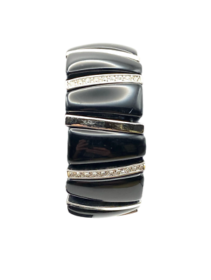 KJL Kenneth Jay Lane Black Enamel Clear Crystal Statement Stretch
