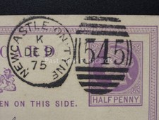Tyne & Wear: NEWCASTLE ON TYNE DUPLEX (545) 1875 QV 1/2d PP Postal Stationery