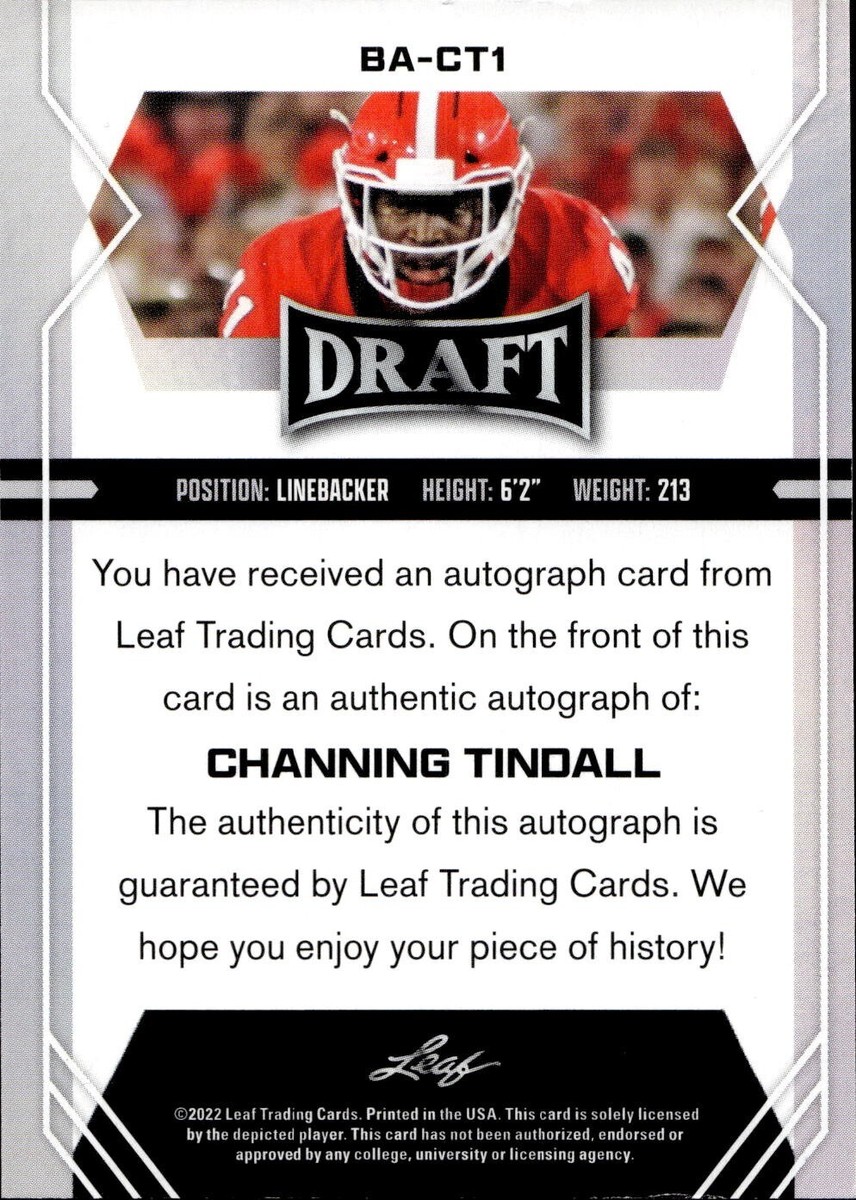 2022 Leaf Draft - Autographs Channing Tindall #BA-CT1 Red
