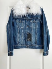 Nwt Paige Faux Fur Collar Heidi Denim Jacket In Felix Distressed Size S