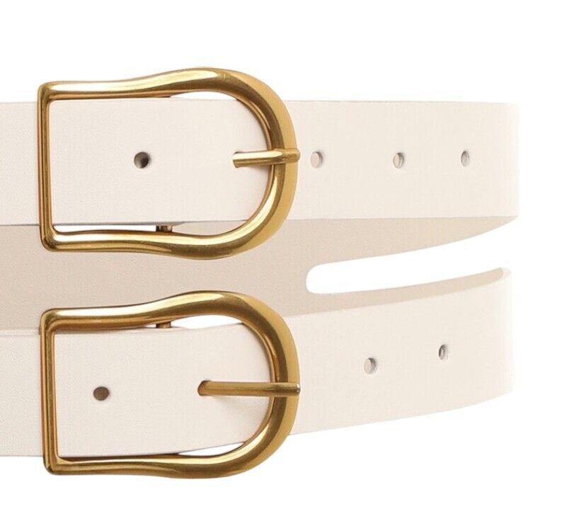 小物 rurumu.double buckle belt White Double Grommet Belt, PU Leather Punk Belt 2 Hole Grommet