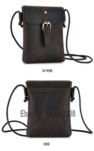 Hombres Real Loco Caballo Cuero Teléfono Mini Bolso de Hombro Informal Bolso Mensajero Retro - Imagen 9 de 12