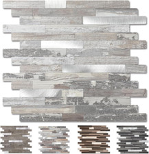 Light Rustic Peel and Stick Wood Metal Backsplash Tiles - 10 Sheets, 12"x12