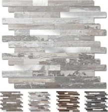 Peel and Stick Wood Metal Tile Backsplash, Stick on Tiles for Backsplash Kitchen