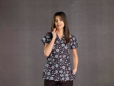 Evil Eye Bead Patterned Scrubs Tops
