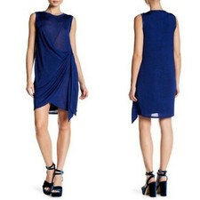 RACHEL Rachel Roy Womens Dress Sleeveless Draped Wrap Dress Blue M $99