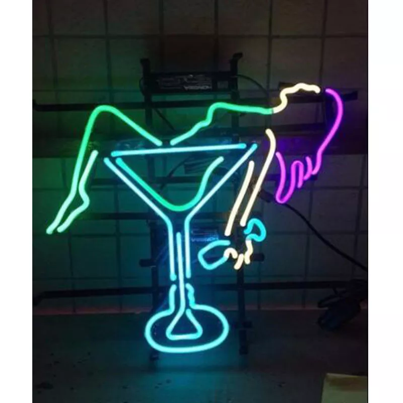 Lady Cocktail Glass Neon Sign Light Tiki Bar Pub Wall Hanging Real