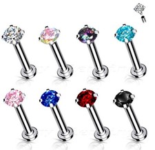 1pc. 18G 5/16" 3mm Micro Base Internally Threaded Steel Prong Set CZ Labret Stud