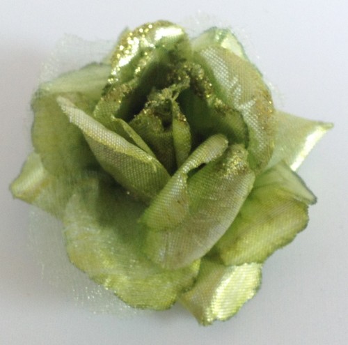 Broche Déco Fleur Verte Brillante En Tissu Soyeux - Vintage, Bon état