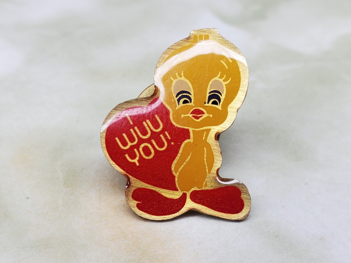 Vtg 90s Tweety Bird I Wuv You! Lapel Hat Lapel Enamel Pin Heart