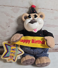 1999 Happy Birthday Bubba Toy Talking 8" Plush Bear Rubber Face Tags Vtg Works