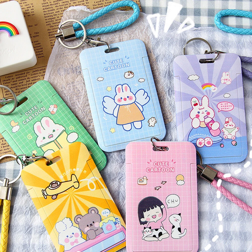 ID Card Badge Holder Keychain Card Case Girls Cute School Name