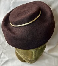 Milford Wool Cloche Hat 1950  s Gold Trim USA Vintage Imperial Brown