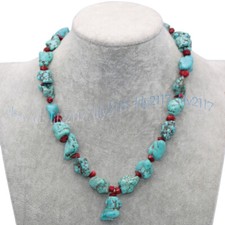 Collar Colgante Gemas Turquesa Irregulares 10-15mm Coral Rojo Natural 18""