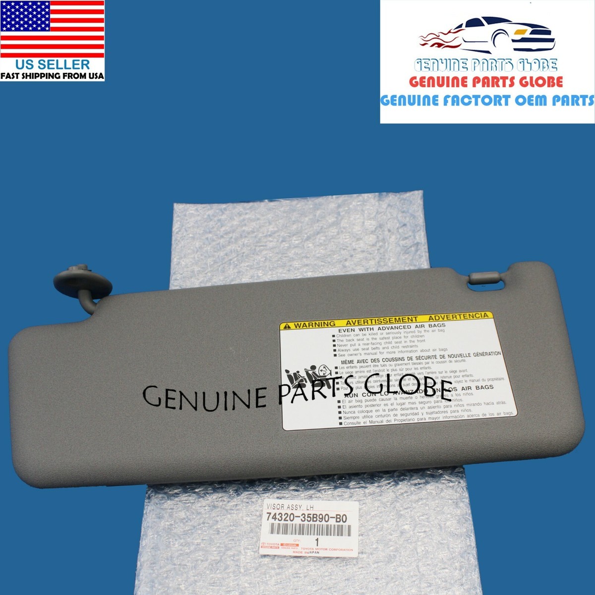 GENUINE TOYOTA 05-15 TACOMA DCB DRIVER GRAY SUNVISOR W/O MIRROR