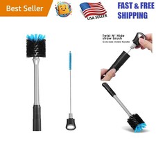 2-in-1 Long Handle Bottle Brush with Removable Straw Cleaner - Black  Blue