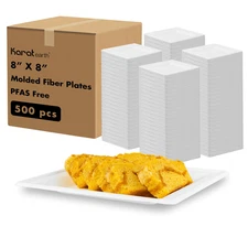 Karat Earth 8”x 8” Paper Square Plate, PFAS Free, Molded Fiber, White - 500 pcs