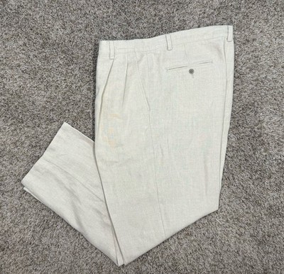 Eddie Bauer 100% Linen Pleated Pants Men 36x30 Beige Preppy Old Money Style