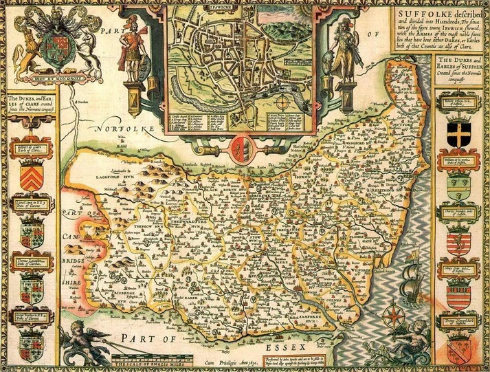 Suffolk Historical Map 1000 Piece Jigsaw Puzzle (1610) - John Speed