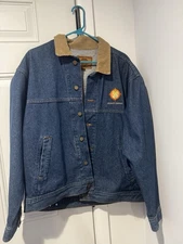 Vintage Allen & Company Embroidered Denim Jacket Sportsmaster L corduroy Collar 