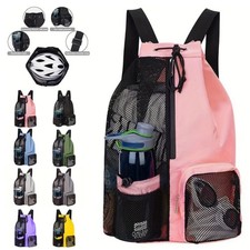 Mesh Drawstring Backpack with Wet Pocket Swim Gym Beach Bag