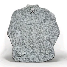 Paul Smith Shirt Tailored Fit Green Blue Floral Pattern Size L 17" 43cm