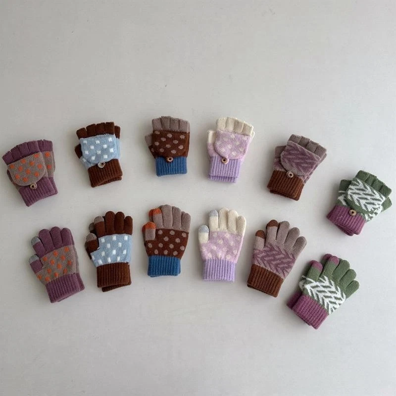 Guantes de punto de invierno para niños 3-8 años niños niñas cálidos cinco dedos Foto 3 de 4