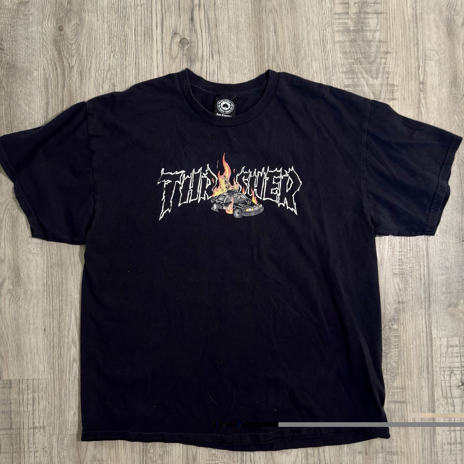 Thrasher Flame Car Graphic T-Shirt Men’s XL Black Skate Streetwear Tee