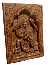 Handgeschnitztes Holzrelief Murugan / Skanda – Indien – Pfau – Wandrelief
