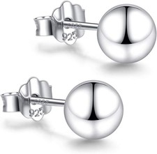 18K White Gold Plated Sterling Silver Ball Stud Earrings 3mm-10mm Options, Simpl