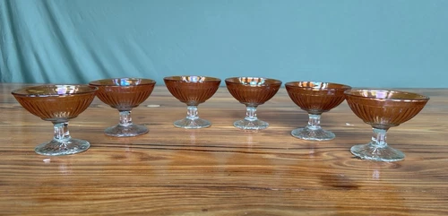 6-PC Stunning Vintage Marigold Carnival Glass Sherbet Cups 3D Swirl