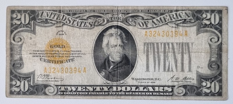 1928 Twenty Dollar Gold Certificate Small Size Note Circulated #102878