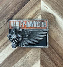 Vintage 1989 Harley Davidson Motorcycle Siskiyou Belt Buckle Eagle Flag Engine
