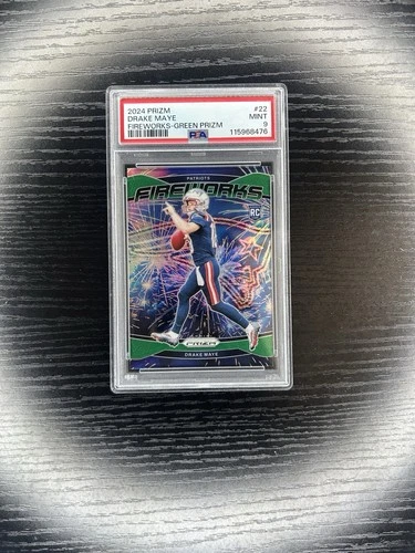 2024 Drake Maye Prizm Fireworks Green Rookie PSA 9 Patriots