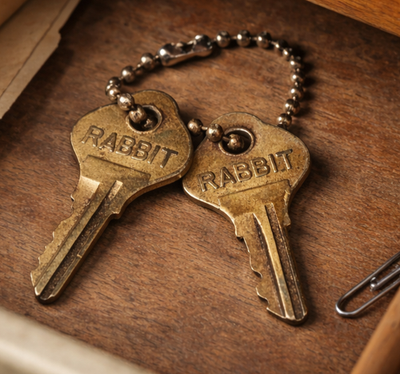 雲の鎖 Vintage Wah Tung Lock “RABBIT” Keys Pair w/ Chain – Cabinet / Desk