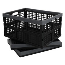 3 PCS 32 L Collapsible Storage Crates Plastic Folding Utility Baskets Organizer