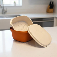 TUPPERWARE C37 SIEB-SERVIERER 3,0 L ORANGE WEISS REIS KOCHEN ÜBERBRÜHEN