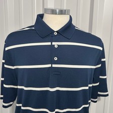 RLX Ralph Lauren Mens Navy Blue White Striped Pique Golf Polo Shirt Large