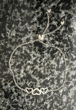 Silver 925 Triple Heart Friendship Bracelet From Warren James Adjustable.