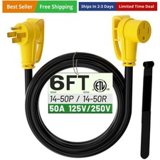 NEMA 14-50P to NEMA 14-50R 50 Amp RV/EV Extension Cord 6 FT Outdoor with Grip...
