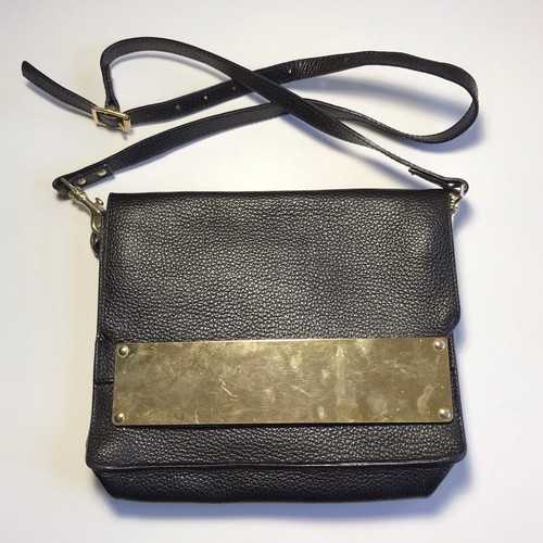 Sophie Hulme Pebbled Leather Art Deco Gold Plate Crossbody Bag London