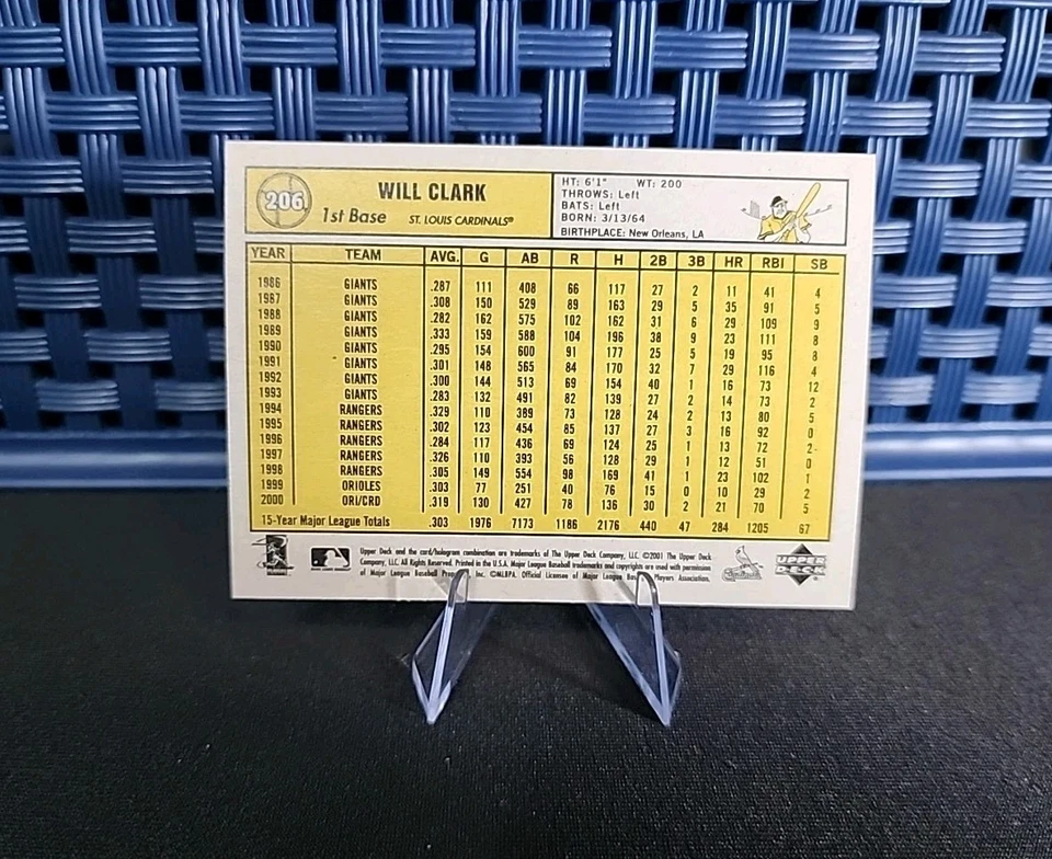 2001 Upper Deck Vintage - Will Clark #206 - St. Louis Cardinals  - Image 2 of 2